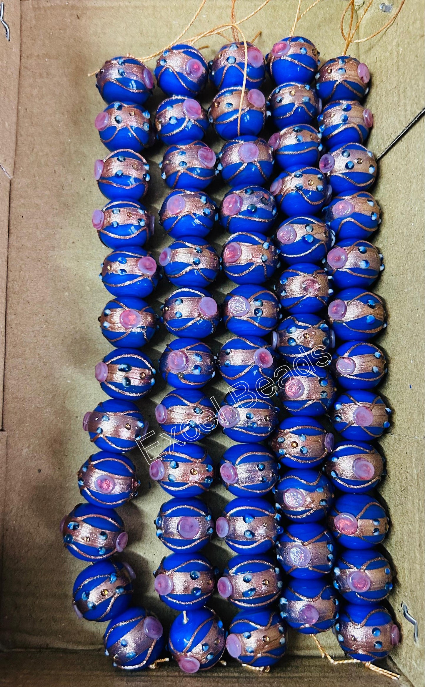 5 Strands 16mm Round Wedding Cake Beads - Blue- STR-0294