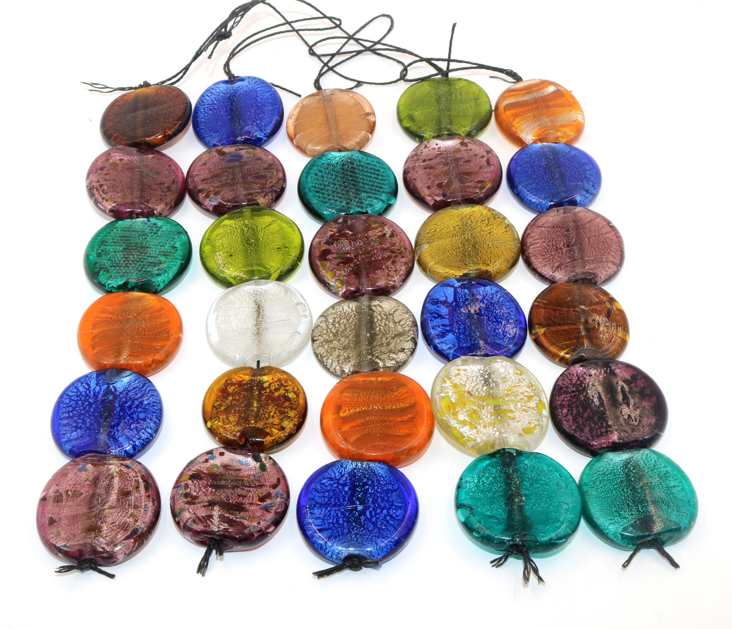 5 Strands Large Silver Foil Beads 35mm