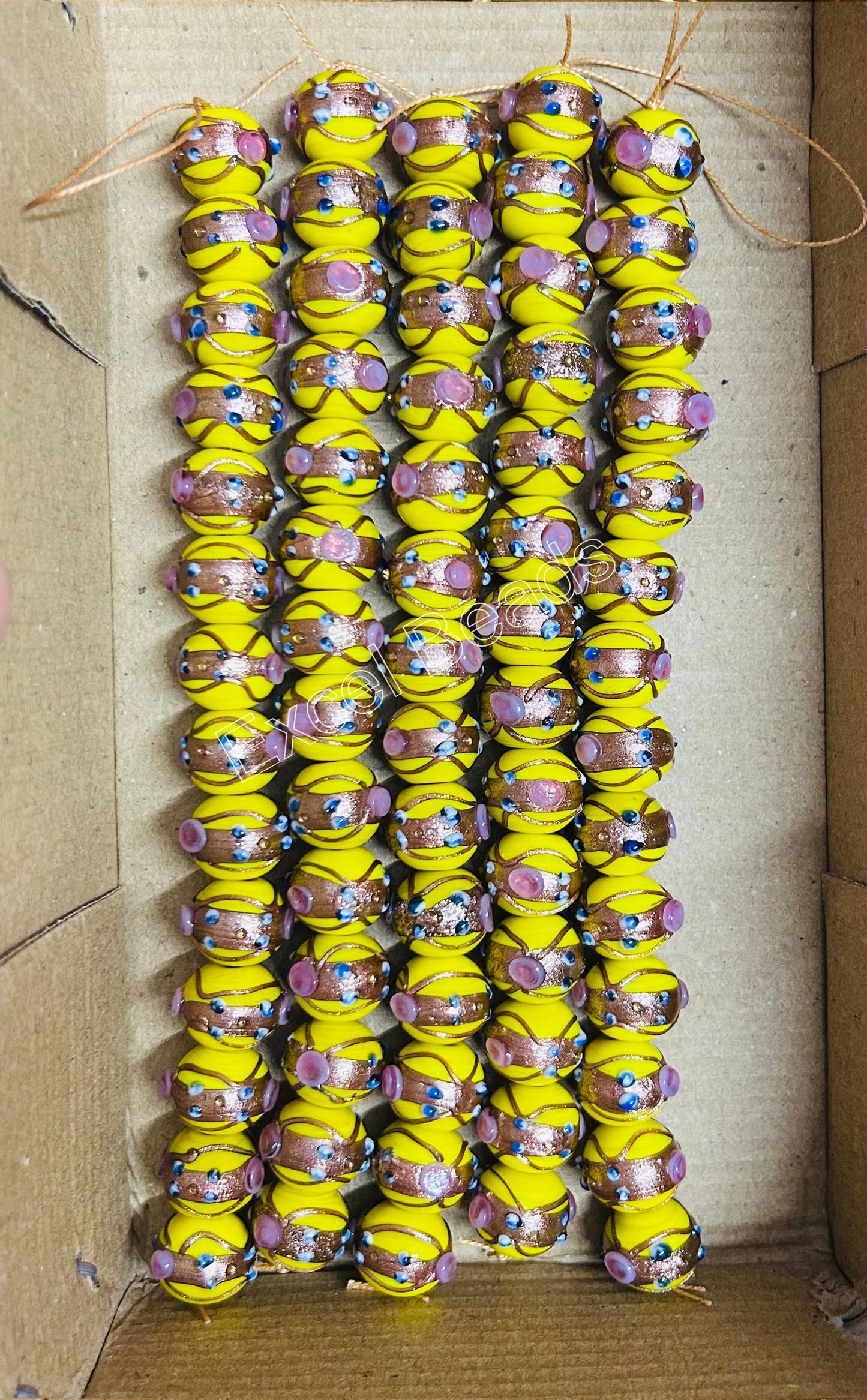 5 Strands 14mm Round Wedding Cake Beads - Yellow- STR-0303