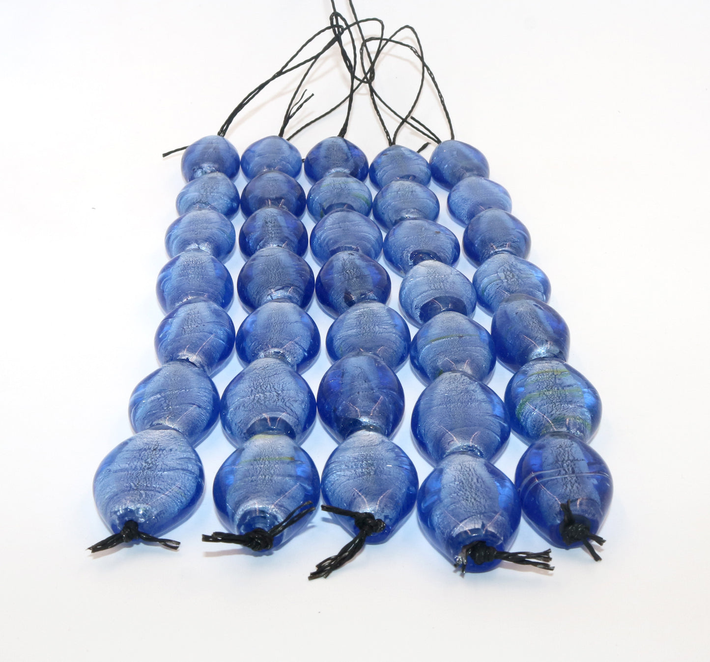 5 Strands Large Silver Foiled Glass Beads 32mm