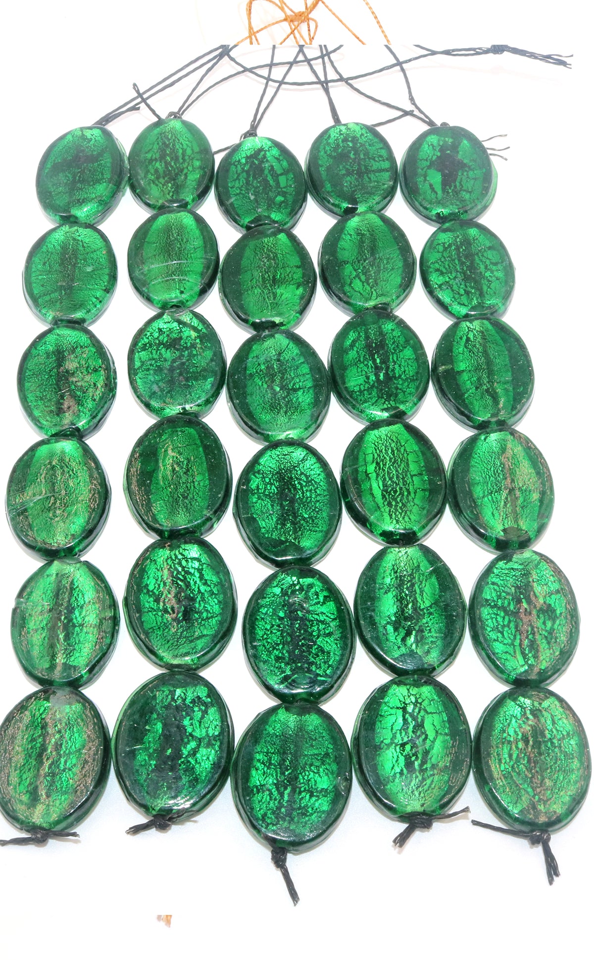5 Strands Large Silver Foiled Glass Beads 32mm - STR-3053