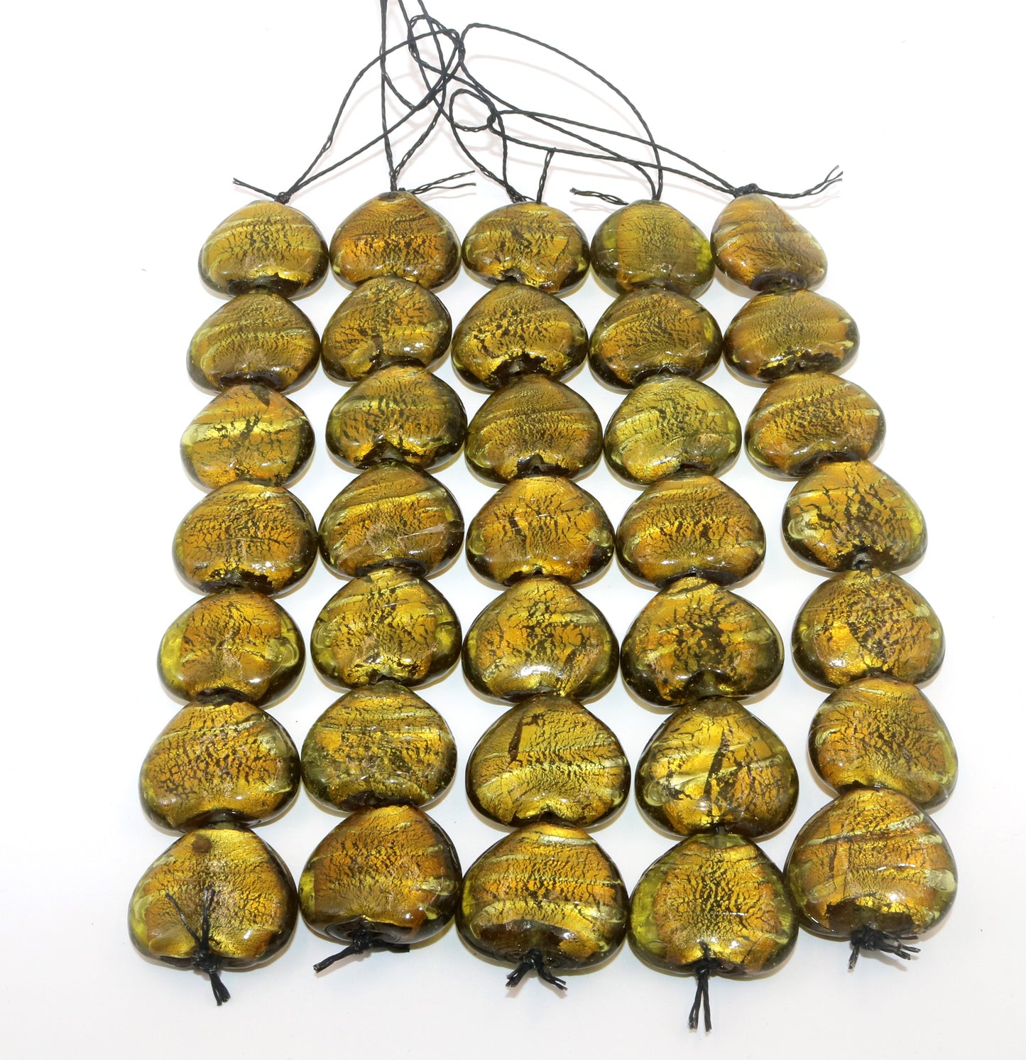 5 Strands Large Silver Foiled Glass Beads 30mm Heart