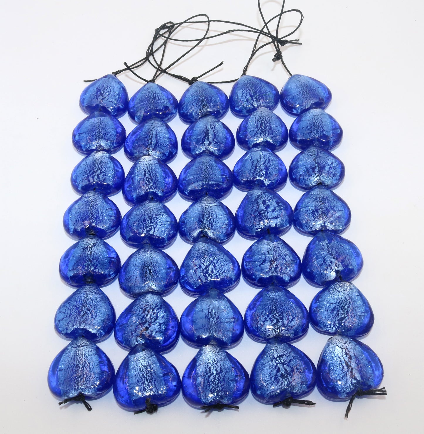 5 Strands Large Silver Foiled Glass Beads 30mm Heart