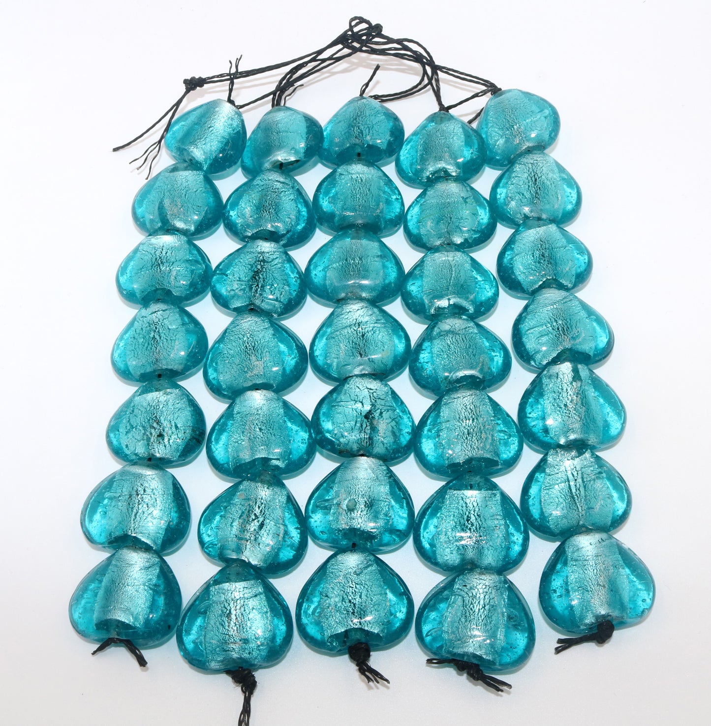5 Strands Large Silver Foiled Glass Beads 30mm Heart