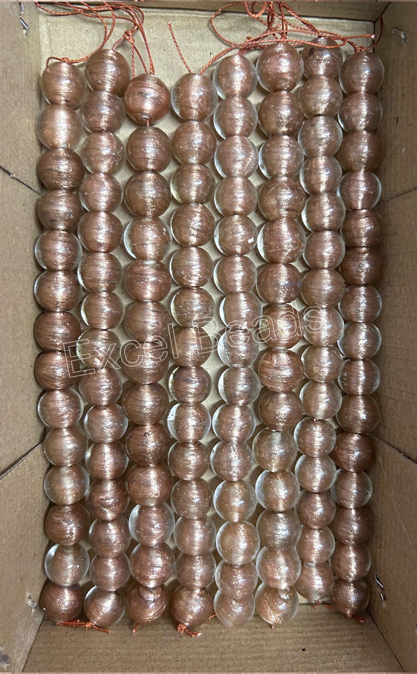 5 Strands 14mm Round Clear Golden Glass Beads - STR-0506