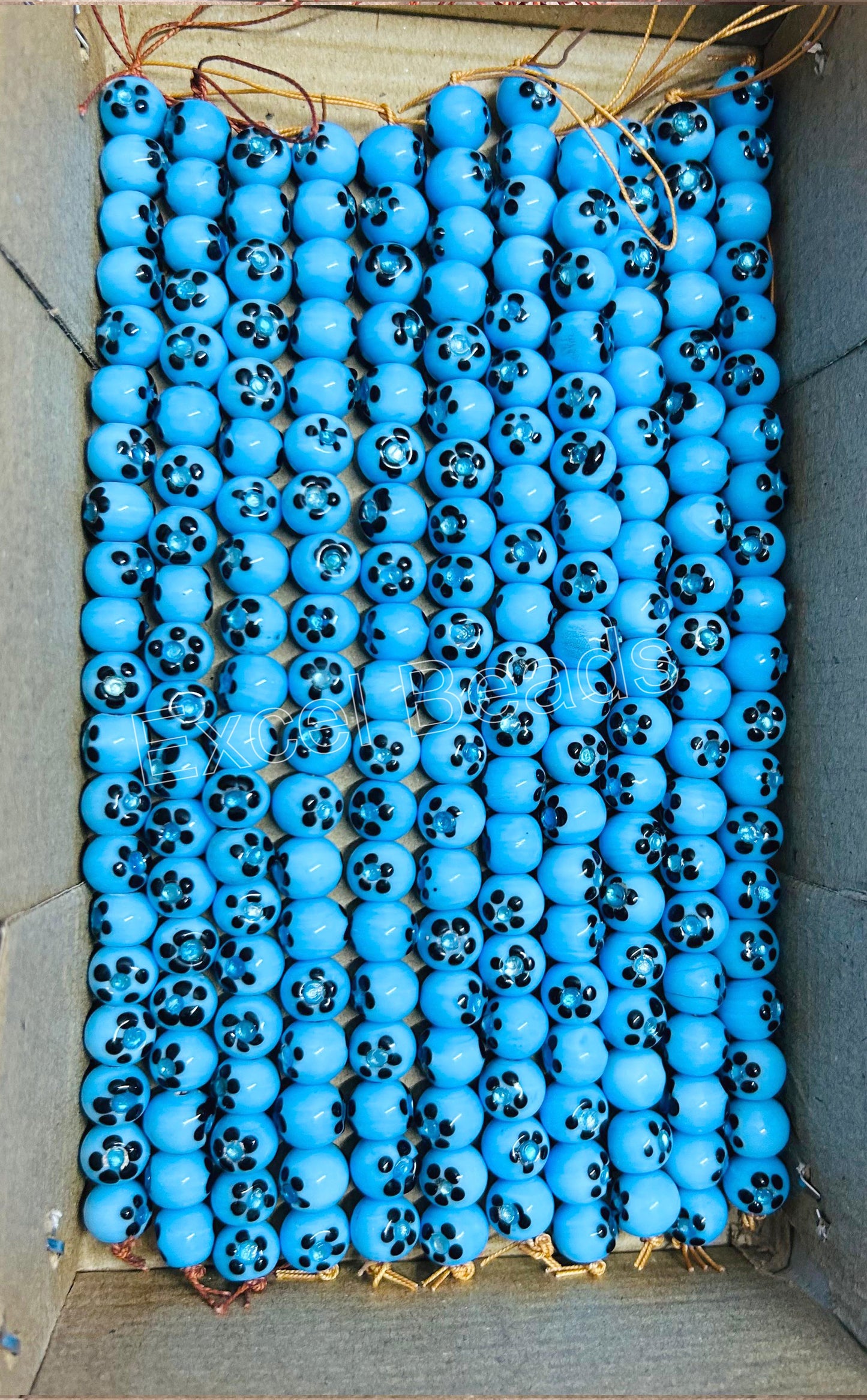 5 Strands 12mm Round Blue Glass Beads - STR-0511