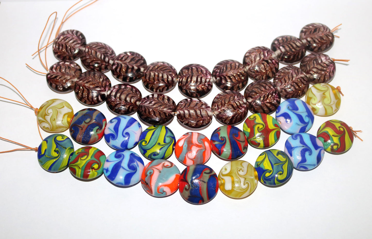 4 Strands Lamp Work Glass Beads 25mm Disc