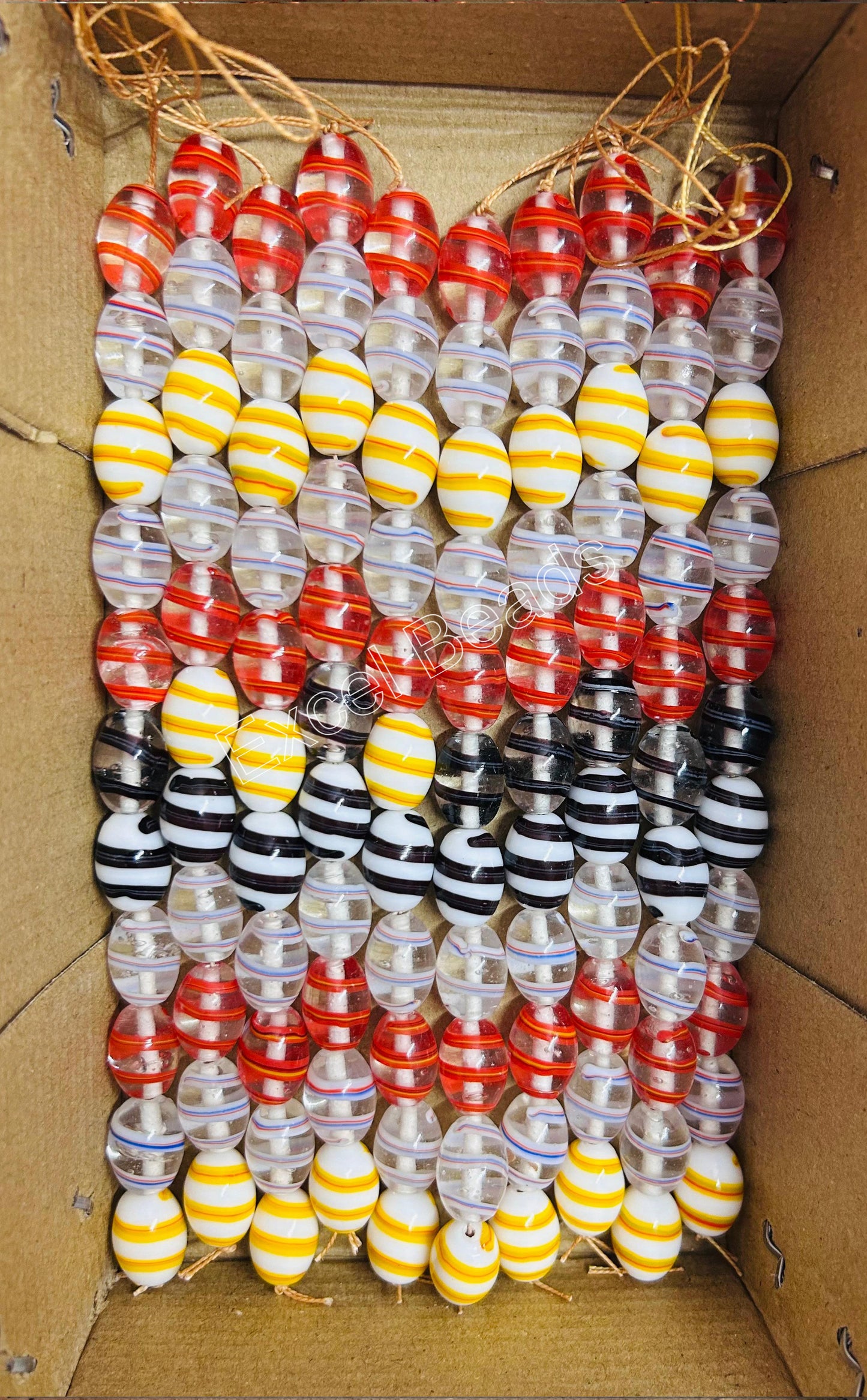 5 Strands Striped Glass Beads 12x18mm Oval - STR-0522