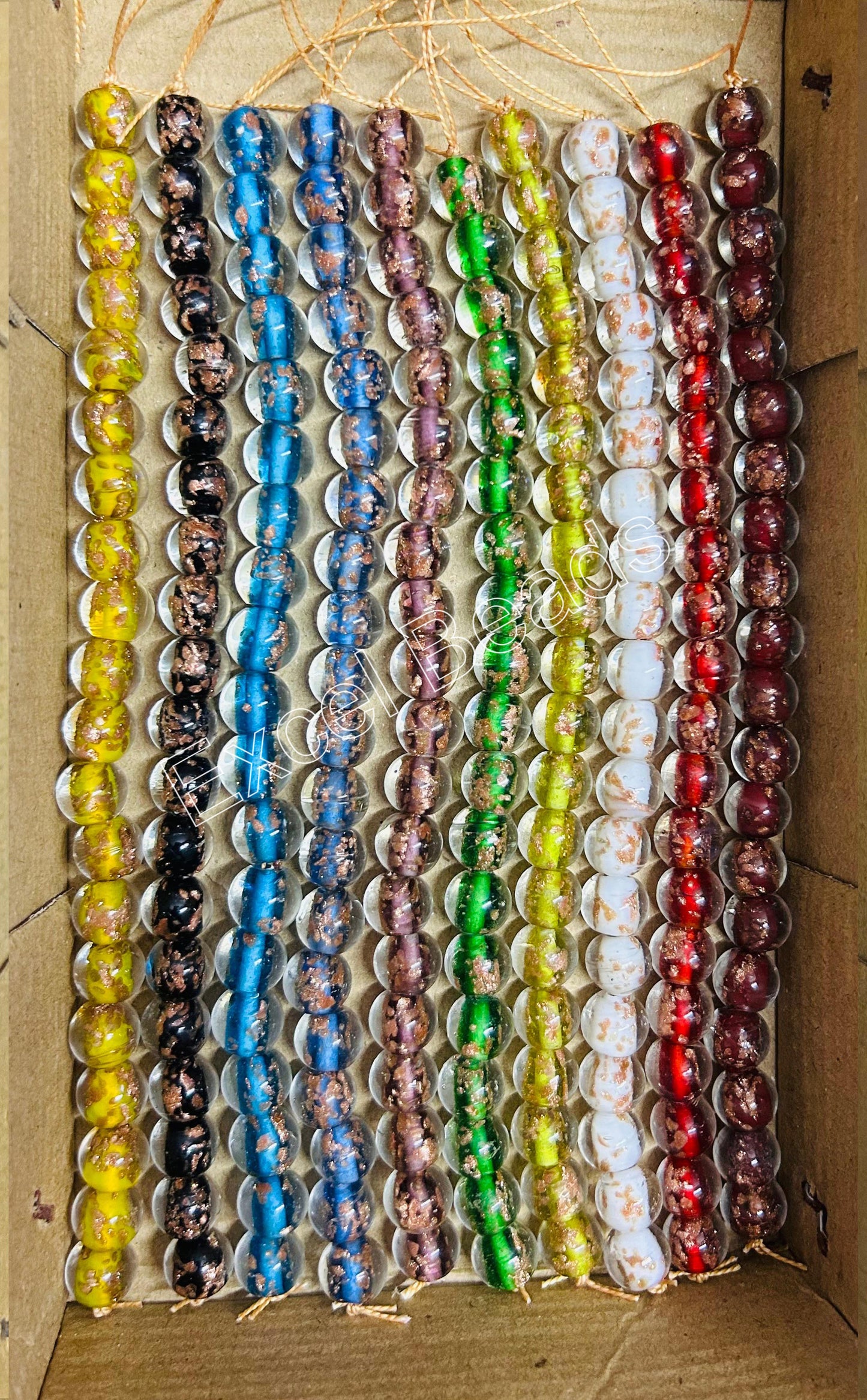 10 Strands 10mm Round Inside Golden Sparkle Beads (200 Beads) - STR-0532