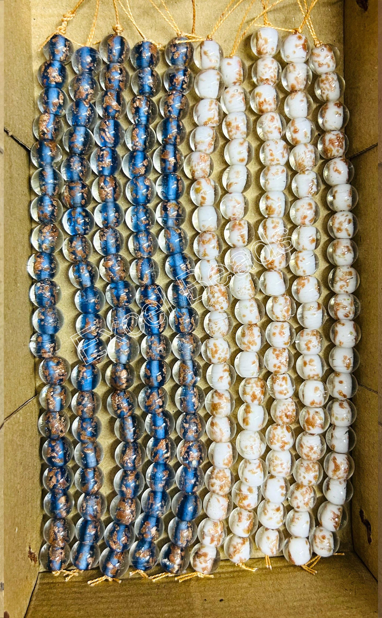 10 Strands 10mm Round Inside Golden Sparkle Beads (200 Beads) - STR-0533