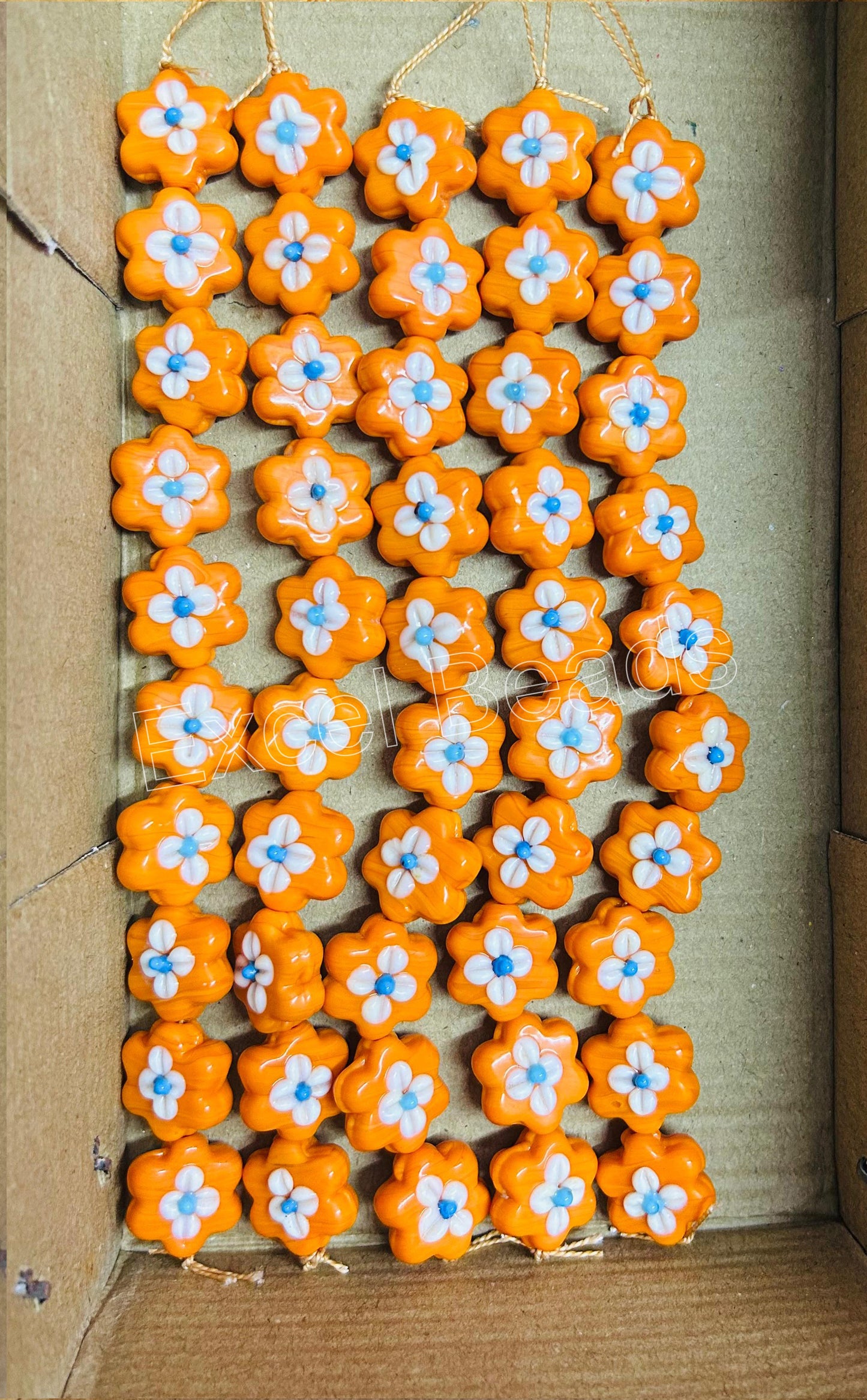 5 Strands 20mm Fancy Glass Beads Orange - STR-0559