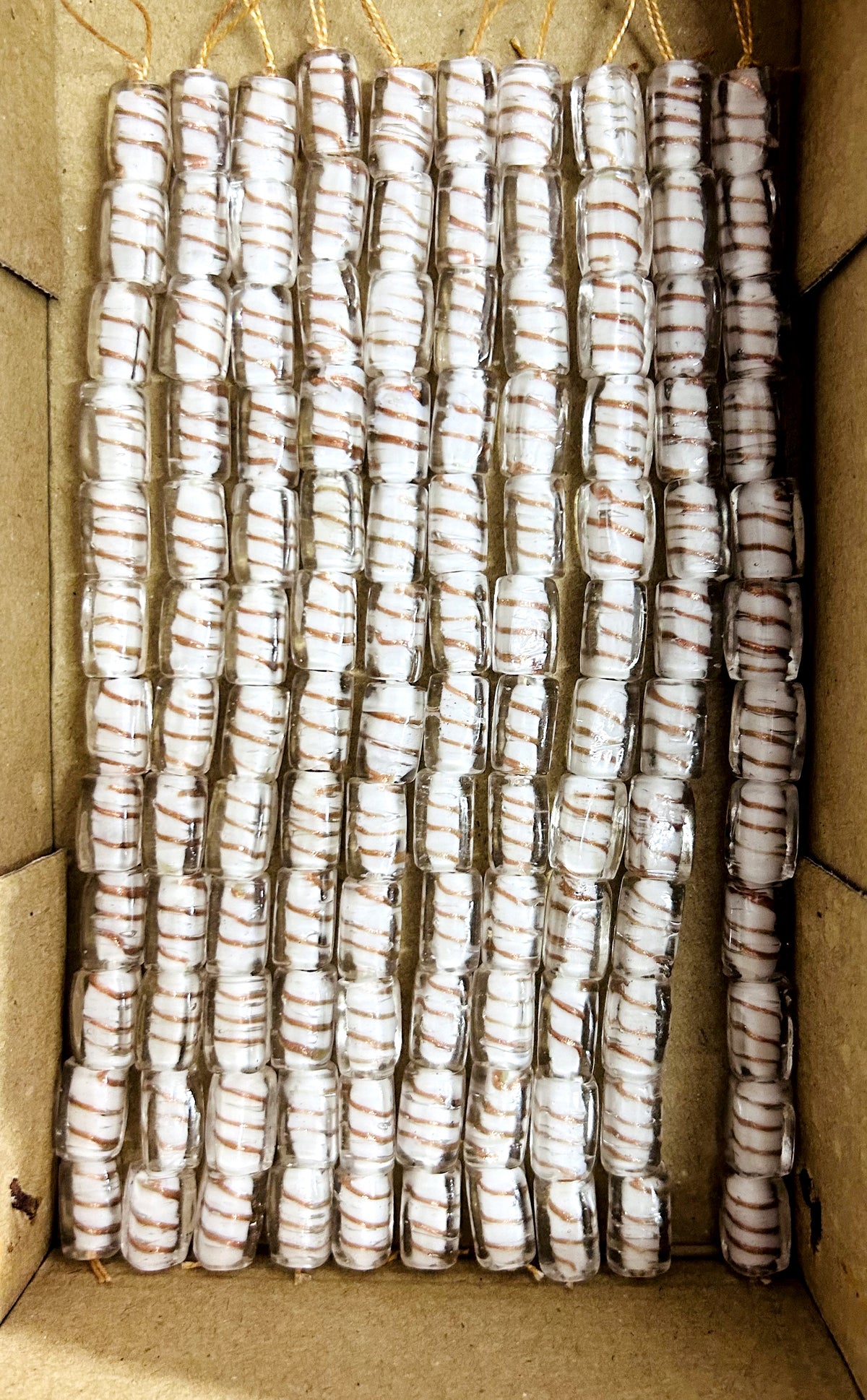 10 Strands 10x15mm Rectangle Glass Beads White - STR-0652