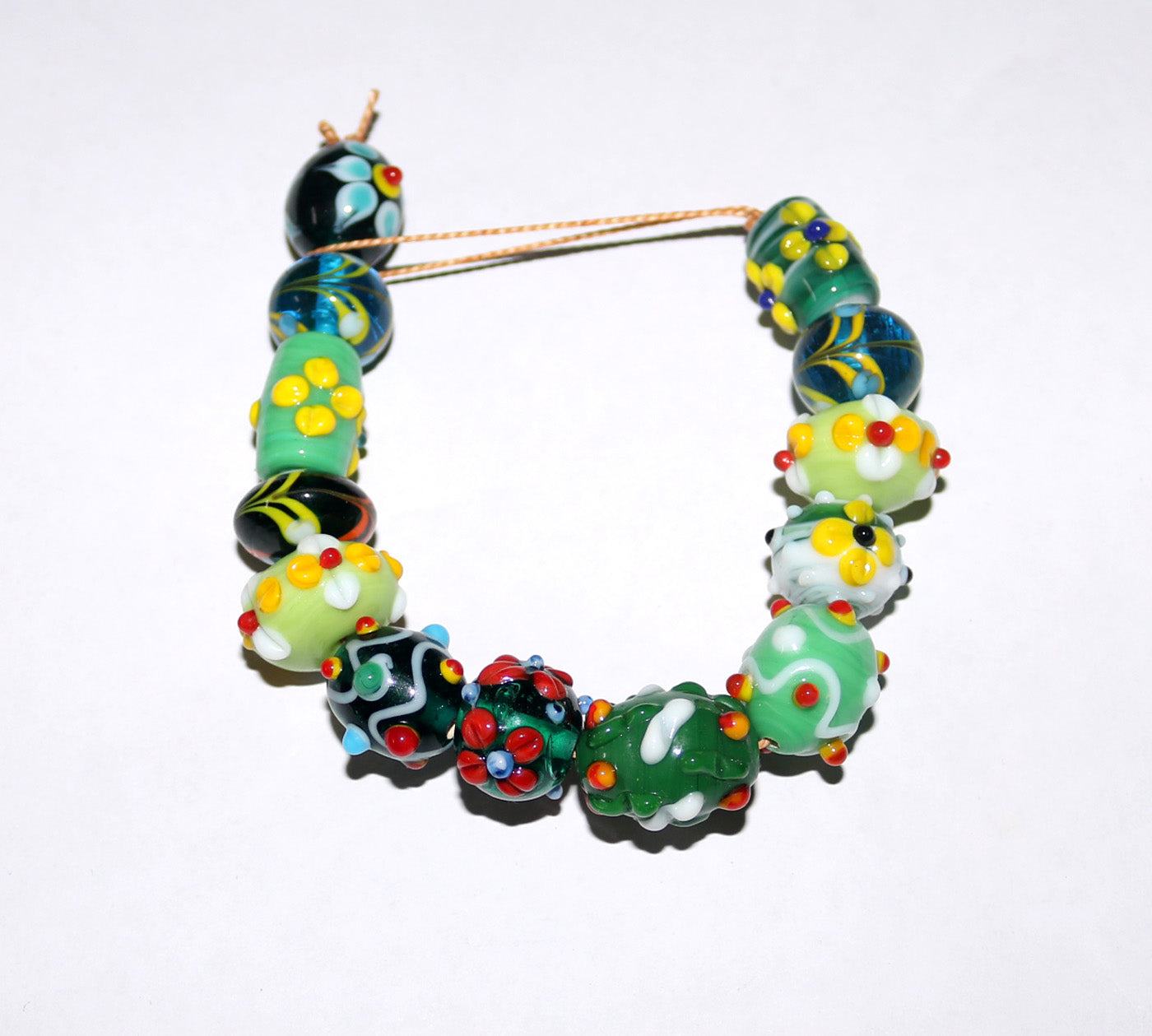 5 Strands Multi Shape Green Glass Beads - STR-0801