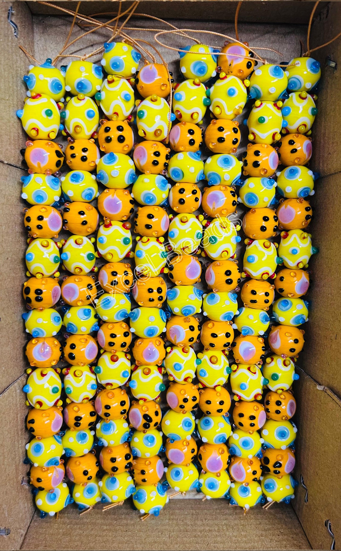 5 Strands Orange & Yellow Fancy Glass Beads - STR-0802