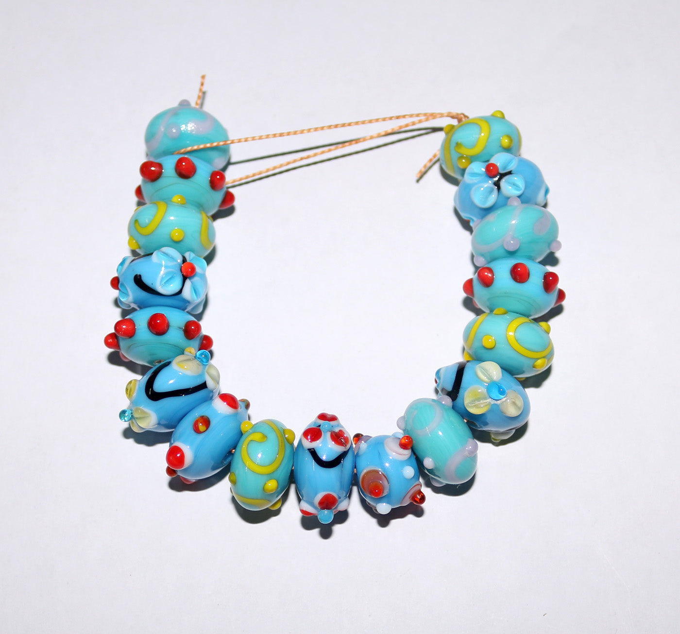 5 Strands Fancy Glass Beads Blue 18mm Rondell - STR-0803