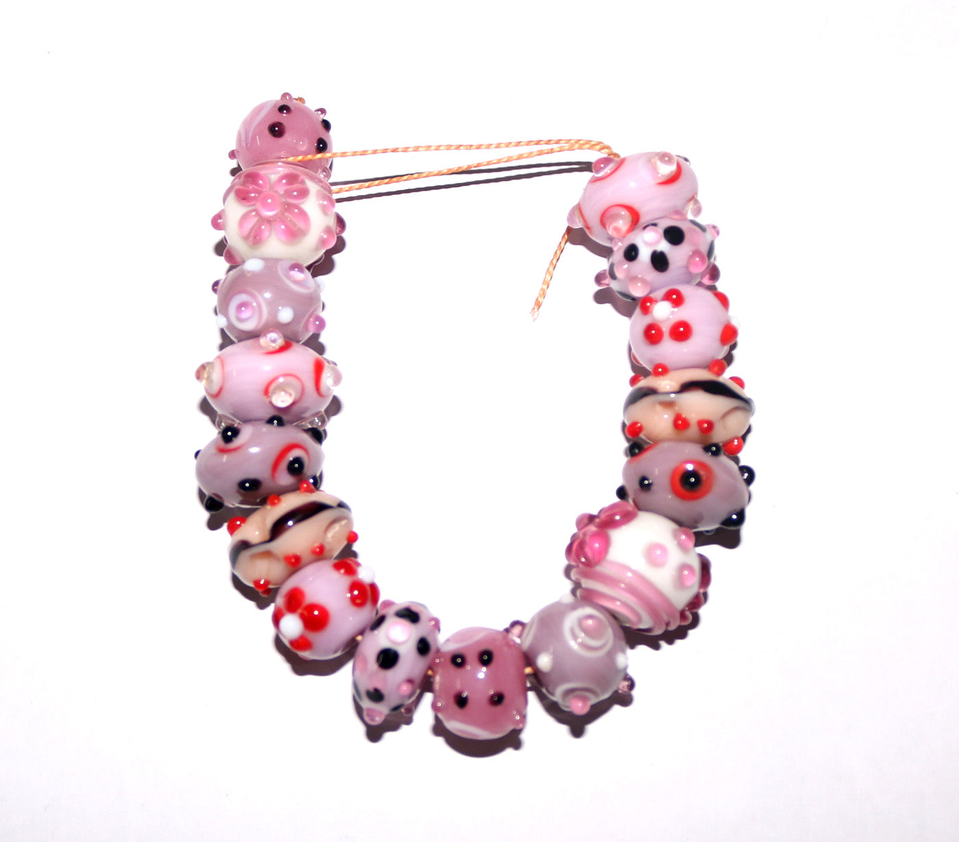 5 Strands Pink & Purple Fancy Glass Beads - STR-0806
