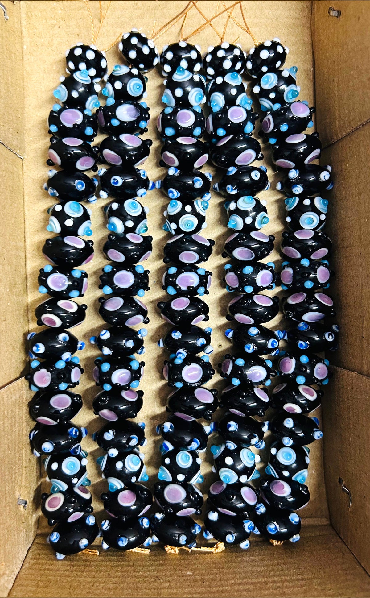5 Strands Multi Shape Black Fancy Beads - STR-0809