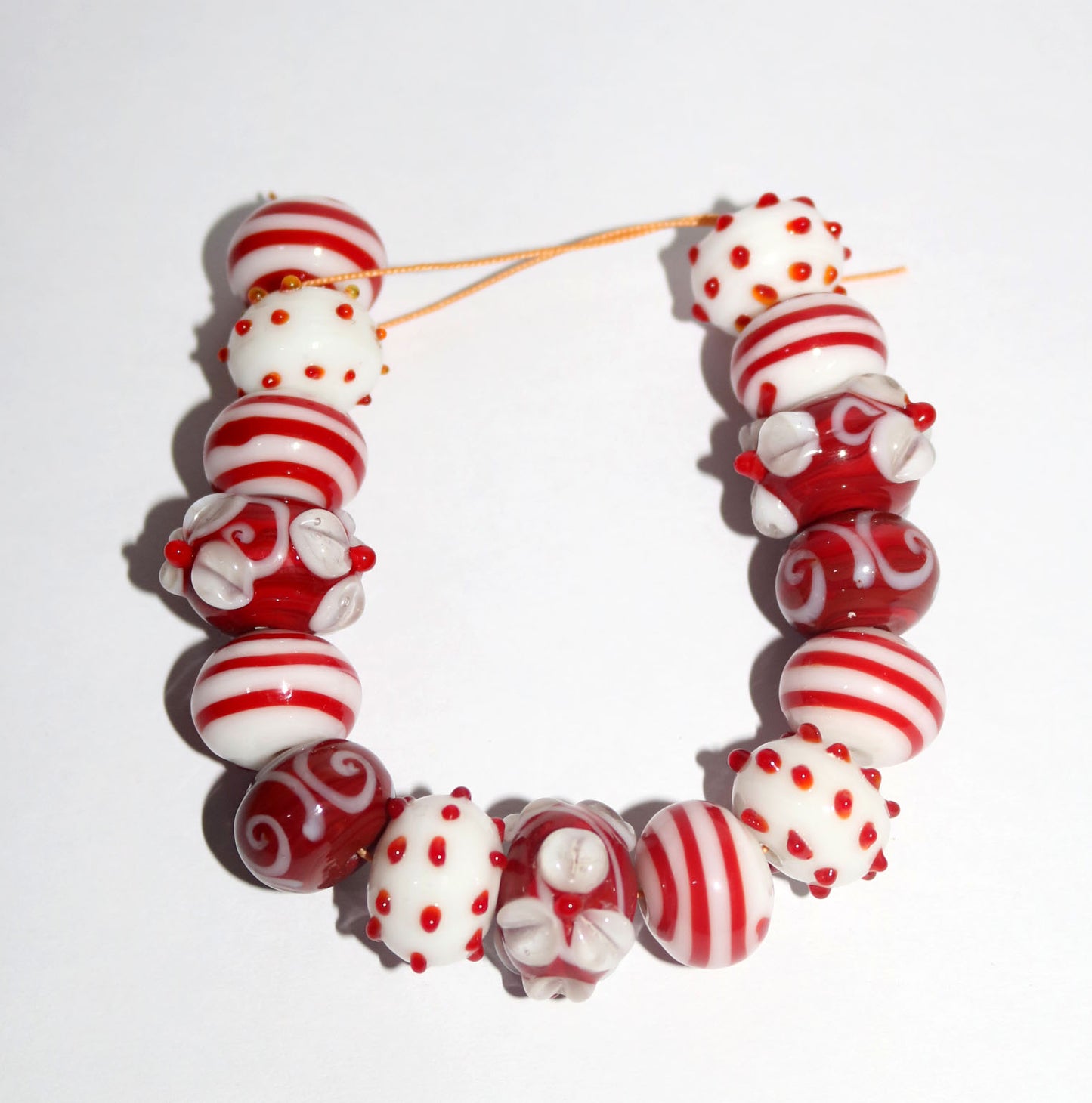 5 Strands Fancy Glass Beads Red & White