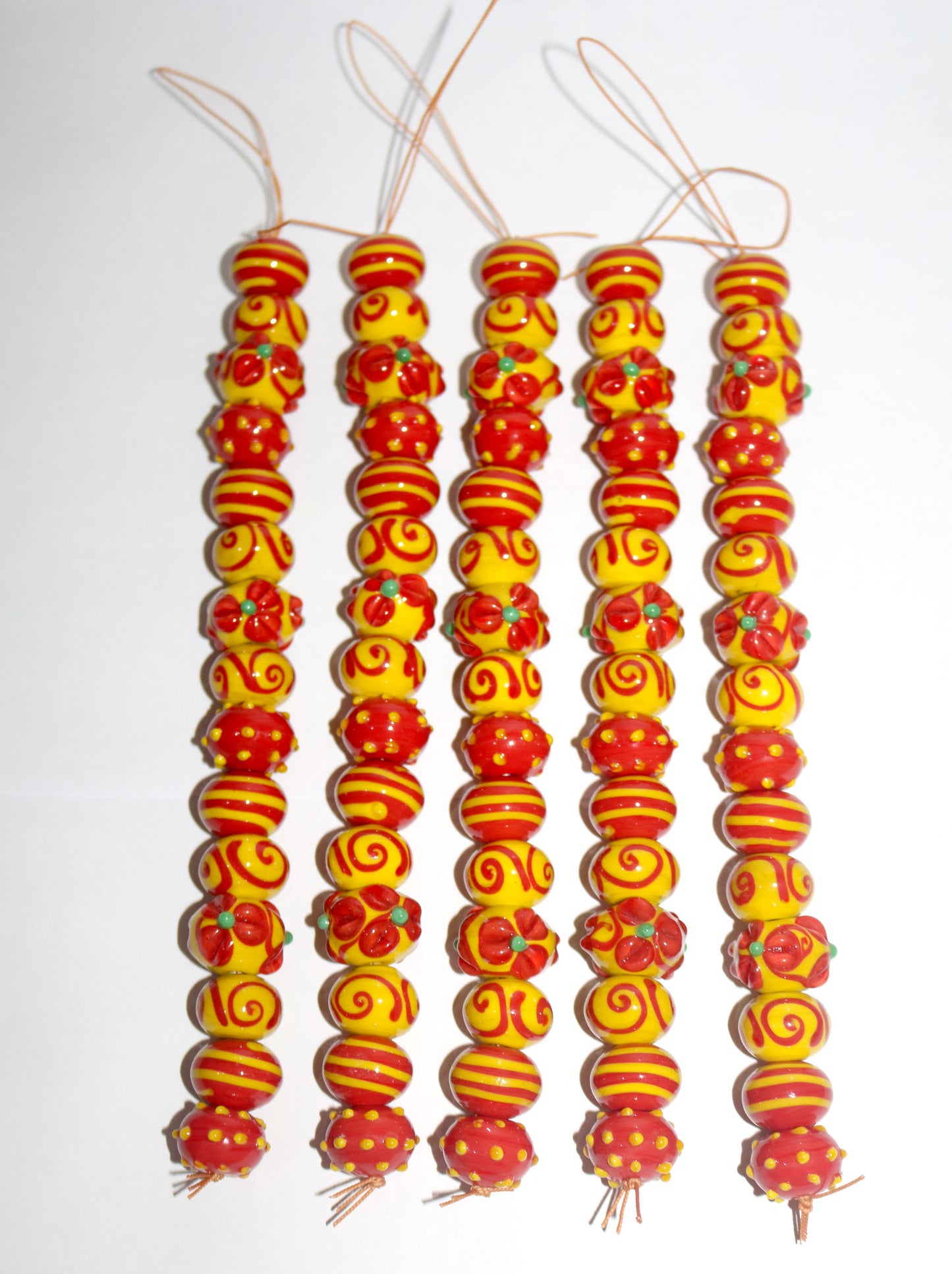 5 Strands Fancy Glass Beads Yellow & Orange