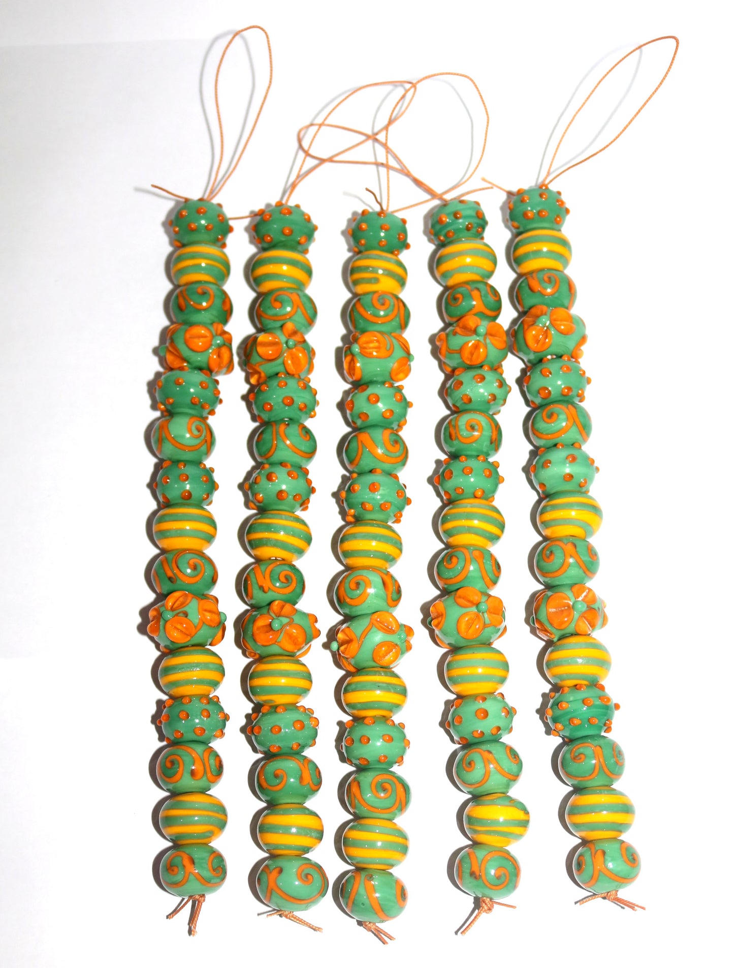 5 Strands Fancy Glass Beads Light Green & Yellow
