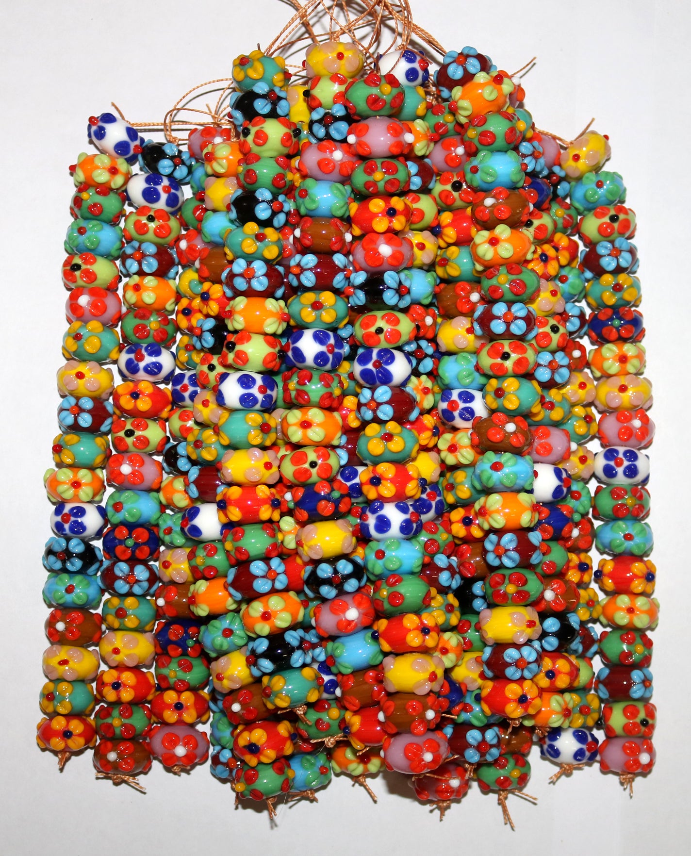5 Strands Fancy Glass Beads 16mm Rondelle