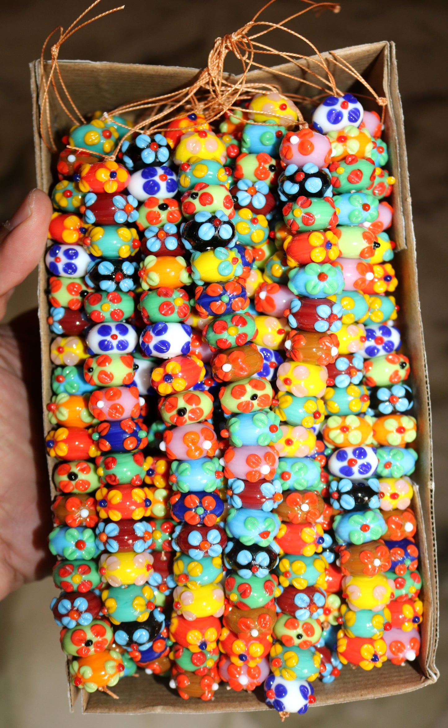 5 Strands Fancy Glass Beads 16mm Rondelle