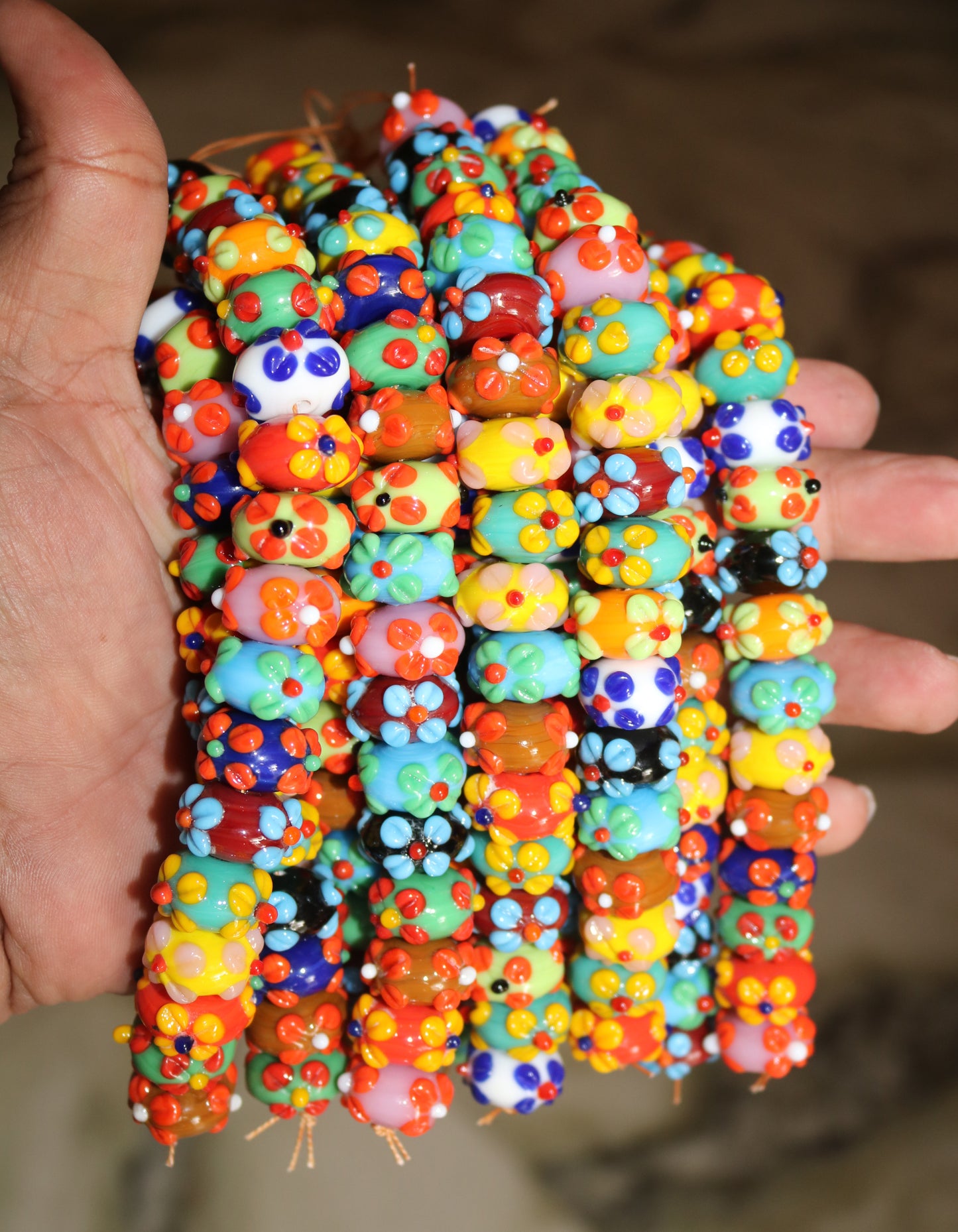 5 Strands Fancy Glass Beads 16mm Rondelle