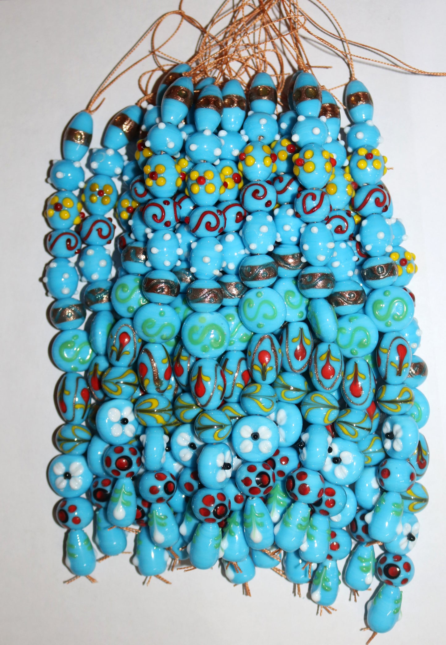 10 Strands Fancy Turquoise Glass Beads Mix