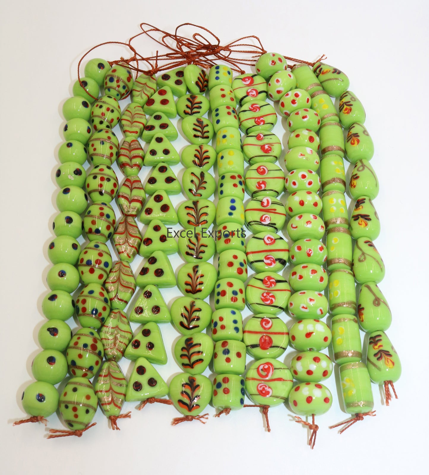 10 Strands Multi Shape Fancy Beads Light Green