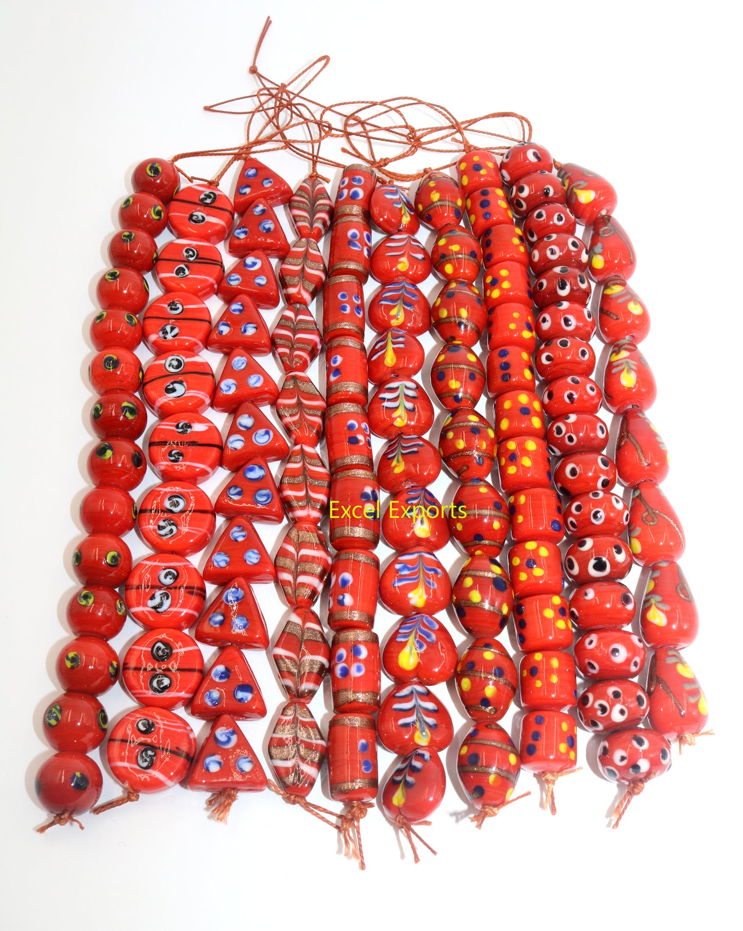 10 Strands Multi Shape Fancy Beads Red