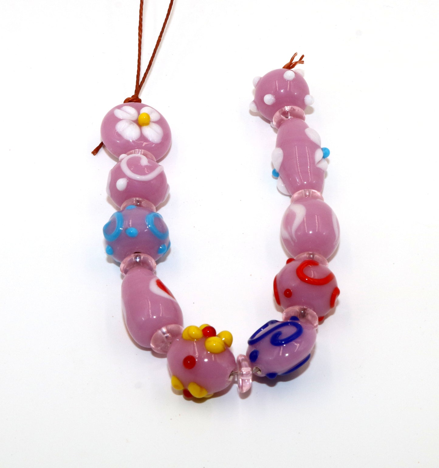5 Strands Multi Shape Fancy Beads Pink