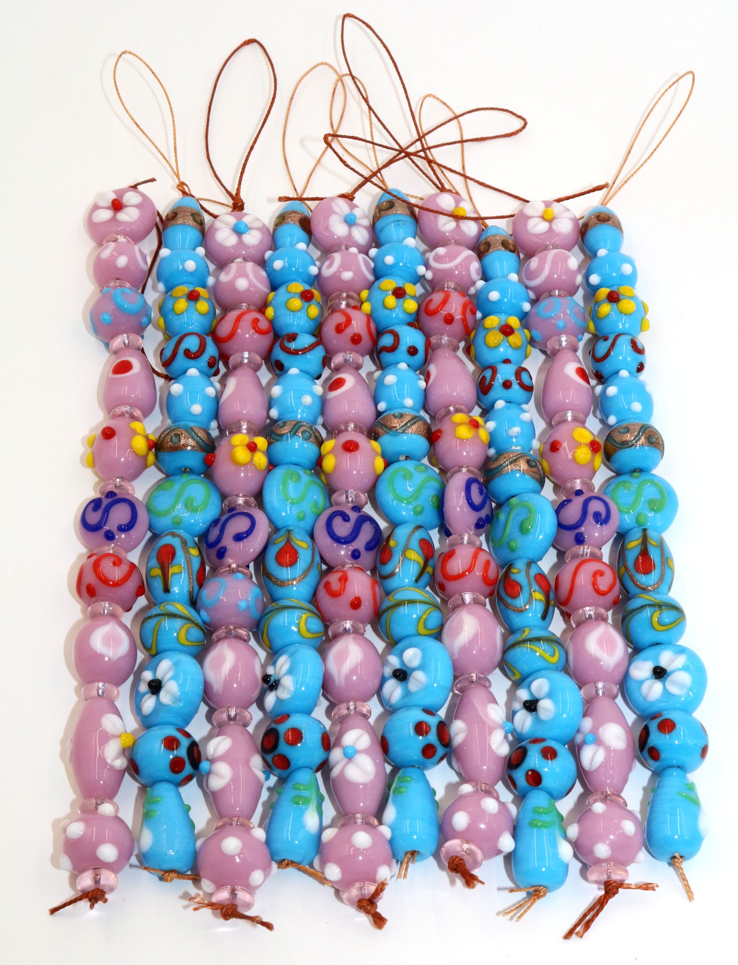 10 Strands Multi Shape Fancy Beads Pink & Blue