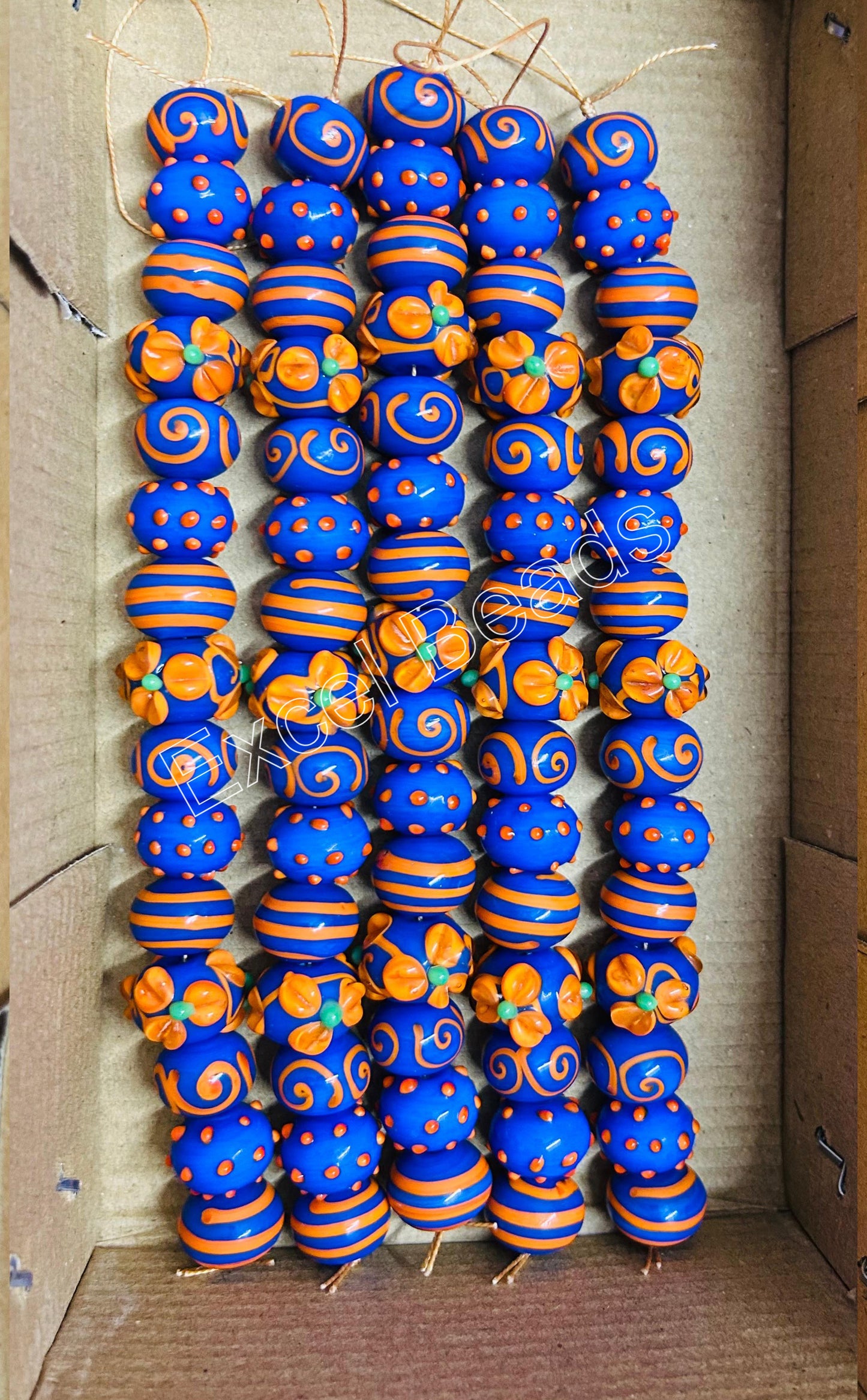 5 Strands 18mm Fancy Glass Beads Blue - STR-0844