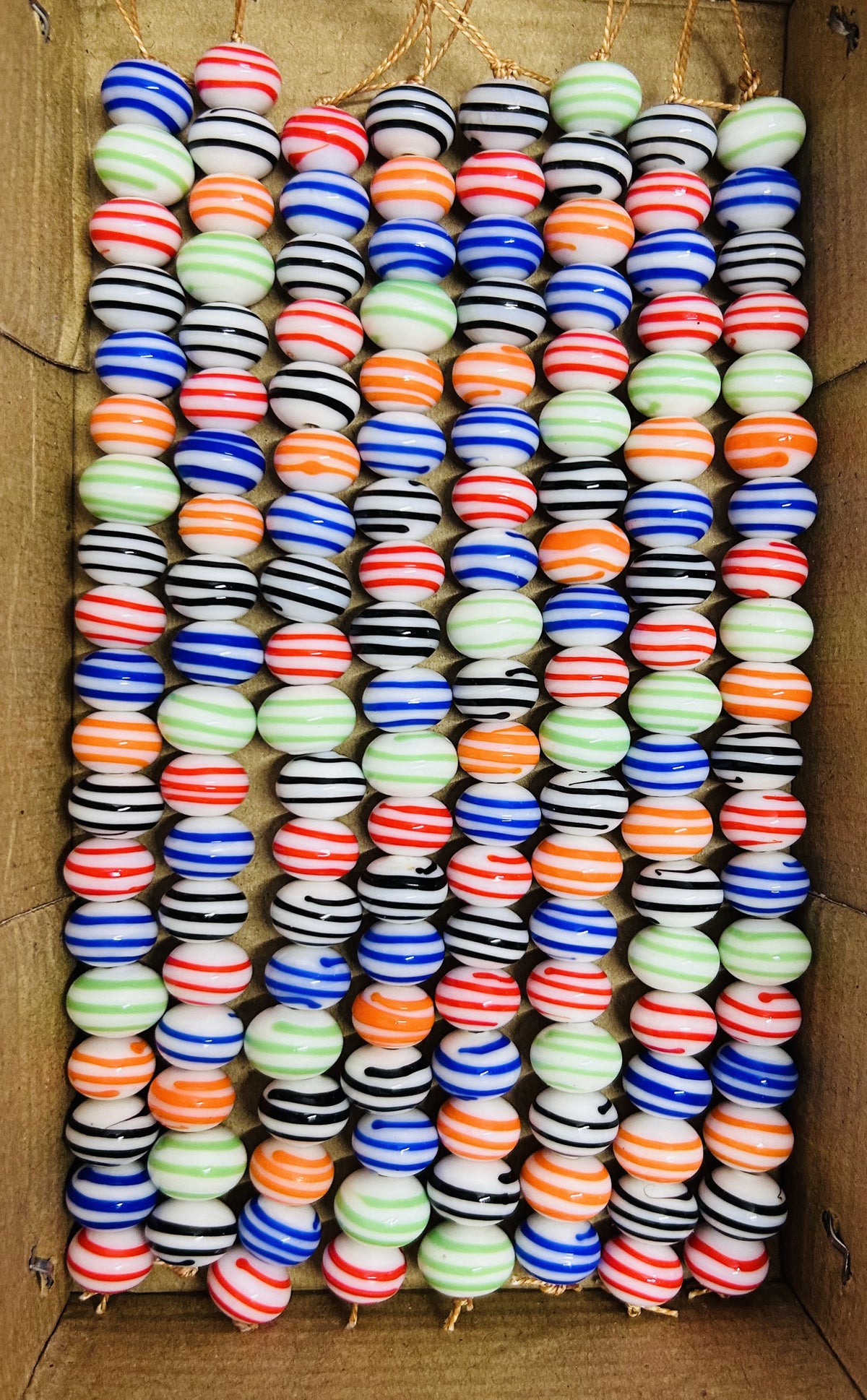 10 Strands Striped Glass Beads 10x14mm Rondell - STR-0890