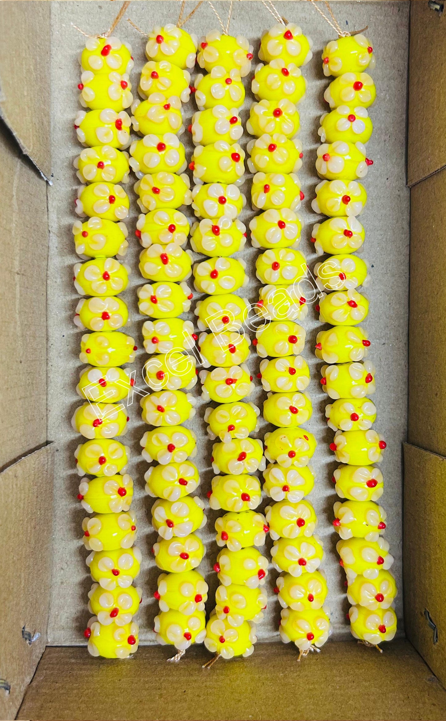 5 Strands 16mm Fancy Glass Beads (90 Beads) - STR-0913