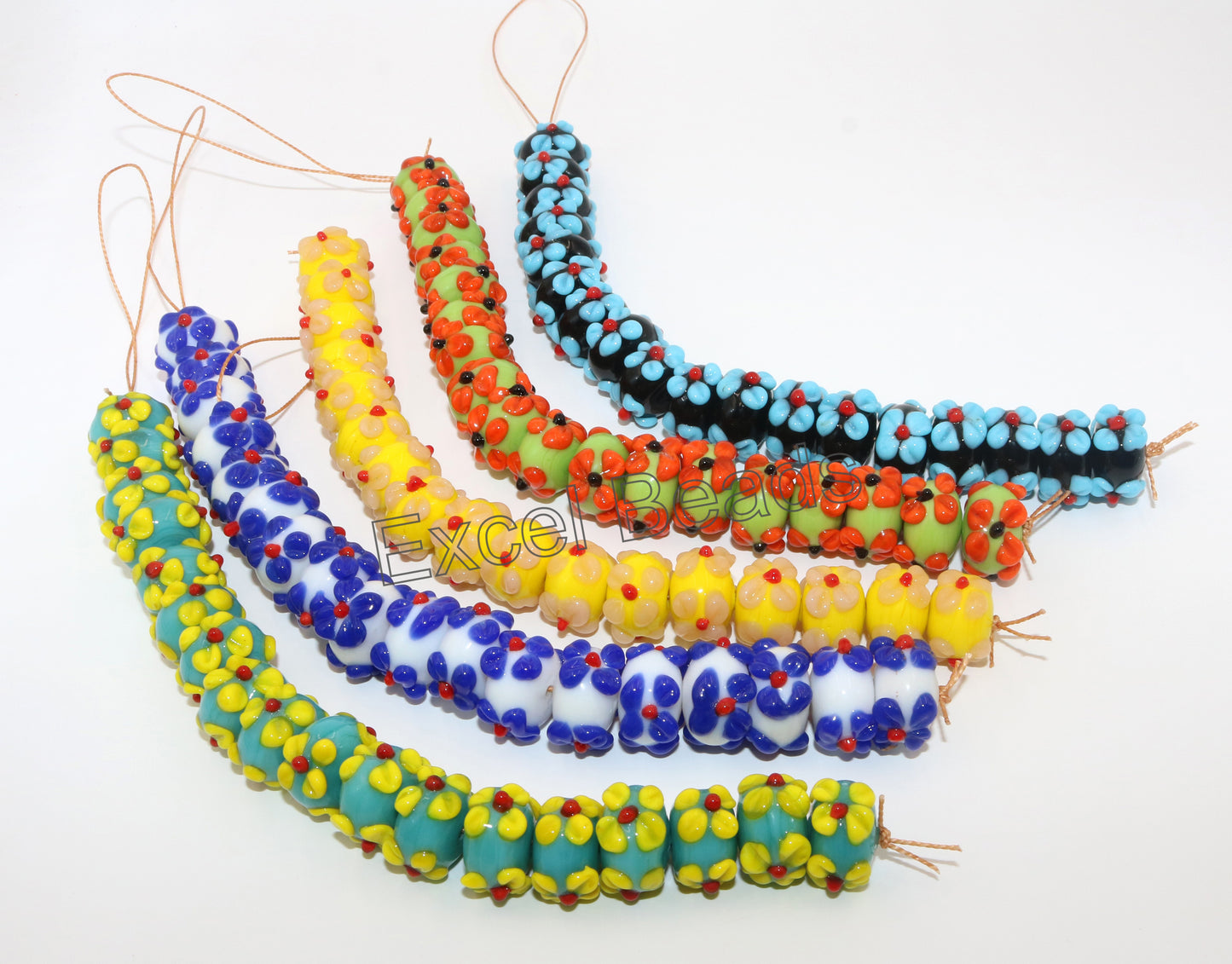 5 Strands 16mm Fancy Glass Beads Multi Color (90 Beads) - STR-0921