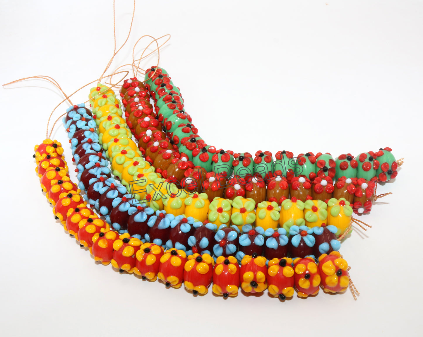 5 Strands 16mm Fancy Glass Beads Multi Color (90 Beads) - STR-0923