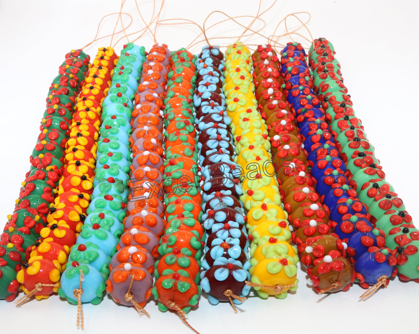 10 Strands 16mm Fancy Glass Beads Multi Colors (180 beads)