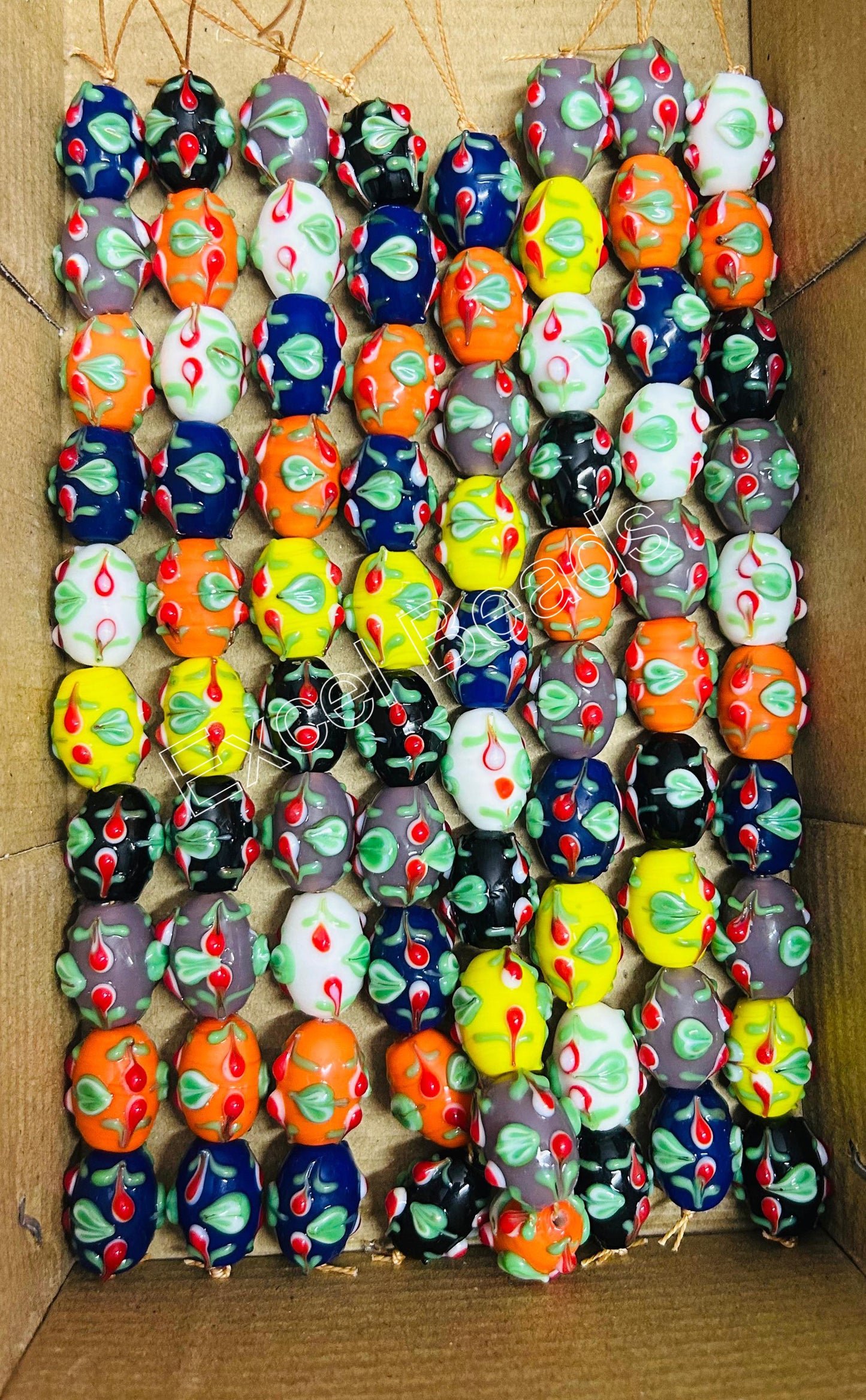 5 Strands Fancy Glass Beads 14x20mm Oval - STR-0933