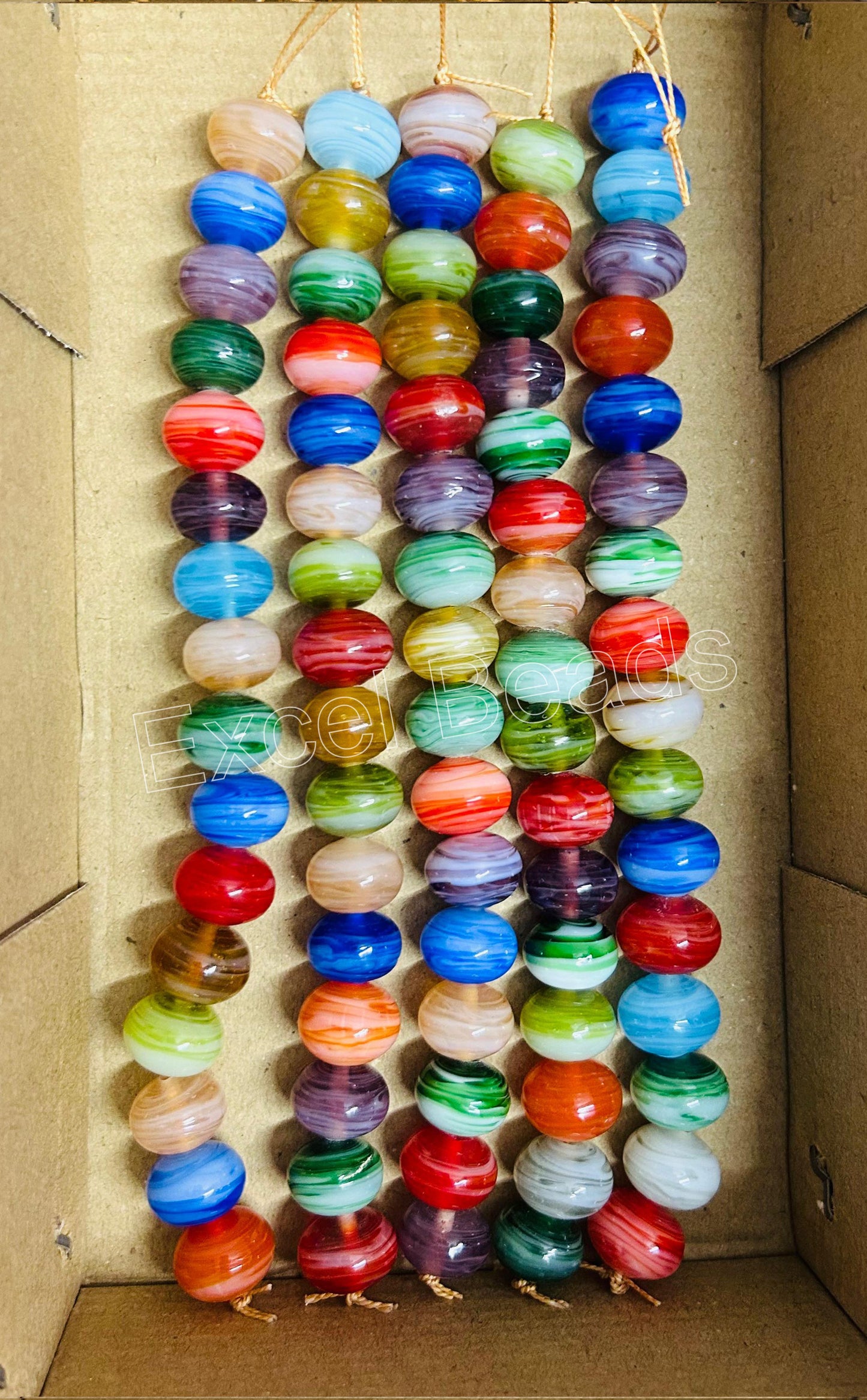 5 Strands 18mm Multi Color Striped Glass Beads - STR-0982