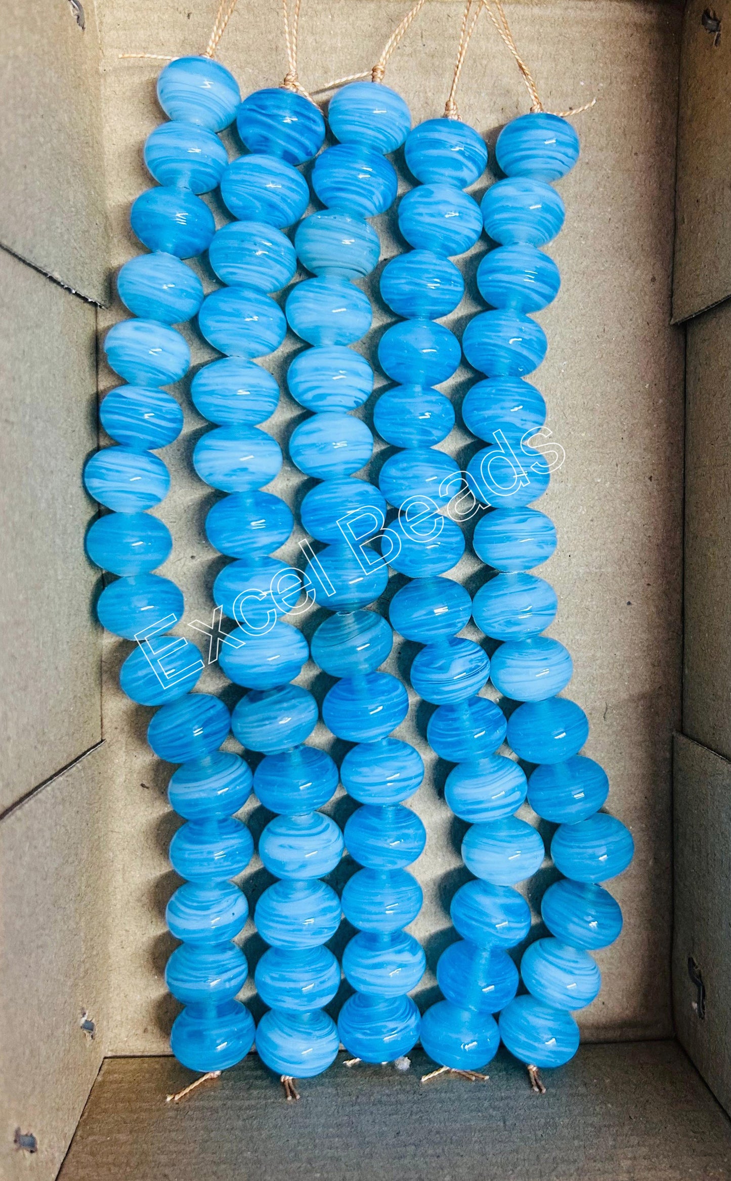 5 Strands 18mm Turquoise Striped Glass Beads - STR-0986