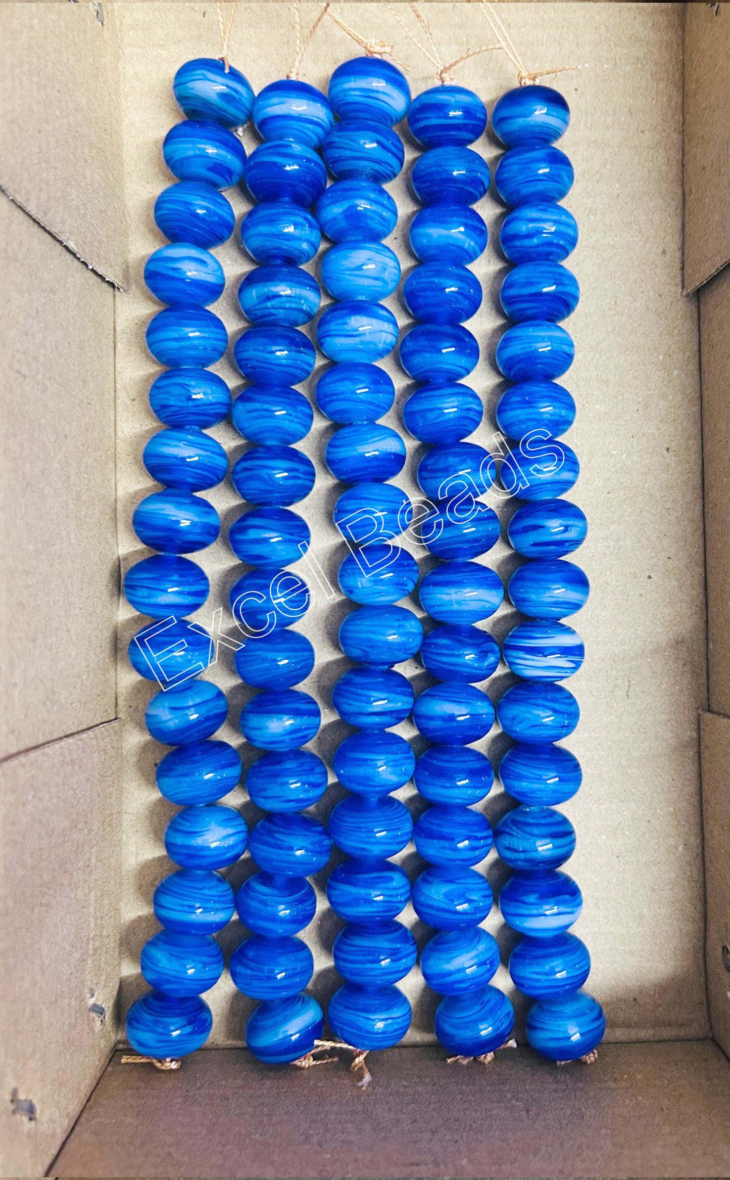 5 Strands 18mm Blue Striped Glass Beads - STR-0987