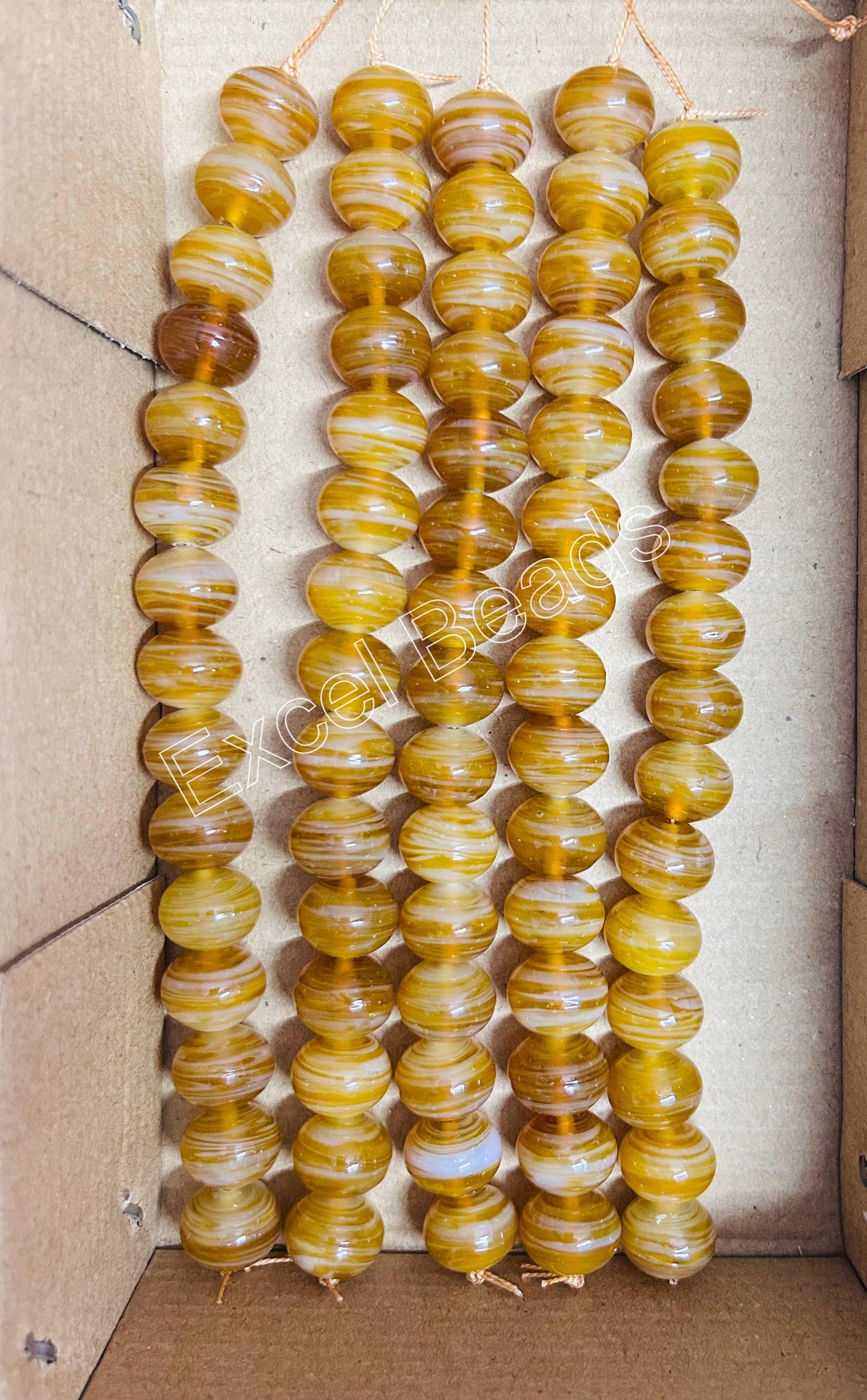 5 Strands 18mm Striped Glass Beads Amber - STR-0990
