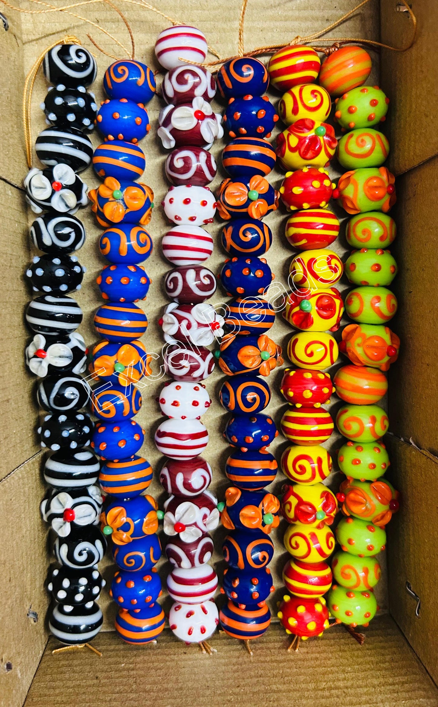 6 Strands 18mm Multi Color Fancy Glass Beads - STR-MIX-4