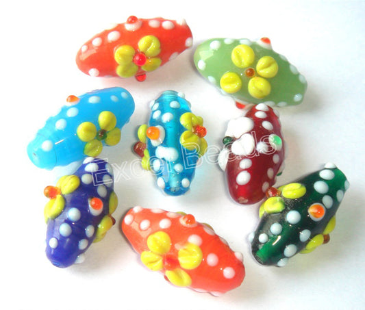 25 Pcs Lamp Work Glass Beads 12x2mm Oval Beads - FMX-122