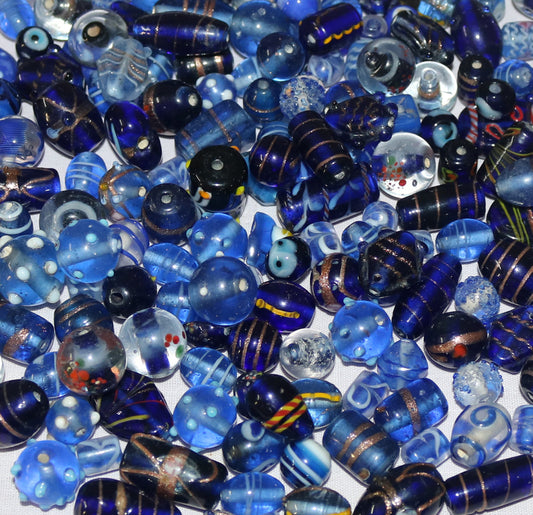 150 Lamp Work Glass Beads Mixed Style Blue Combination