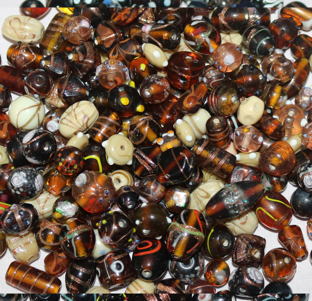 150 Lamp Work Glass Beads Mixed Style Brown Combination