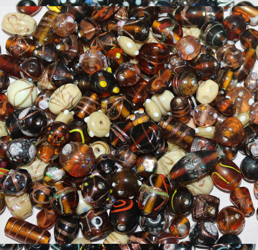 150 Lamp Work Glass Beads Mixed Style Brown Combination