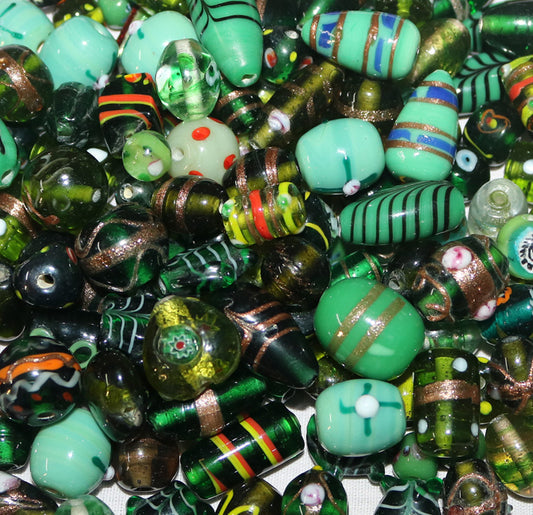 150 Lamp Work Glass Beads Mixed Style Green Combination