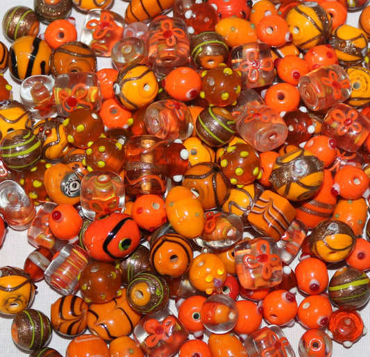 150 Lamp Work Glass Beads Mixes Style Orange Combination
